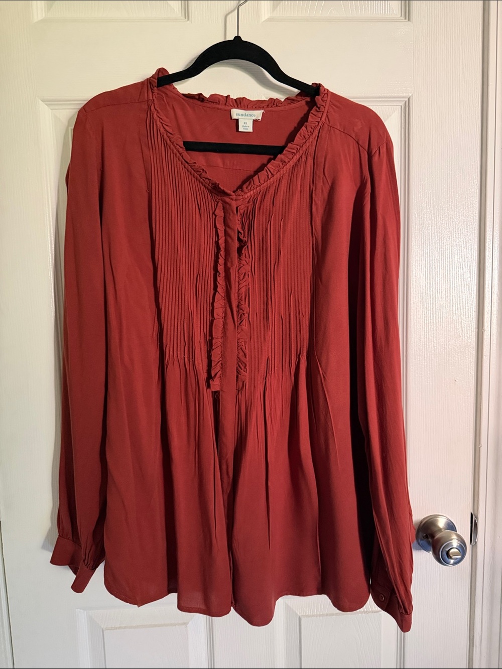 Sundance Rust Pintuck Ruffle Long-Sleeve Tunic